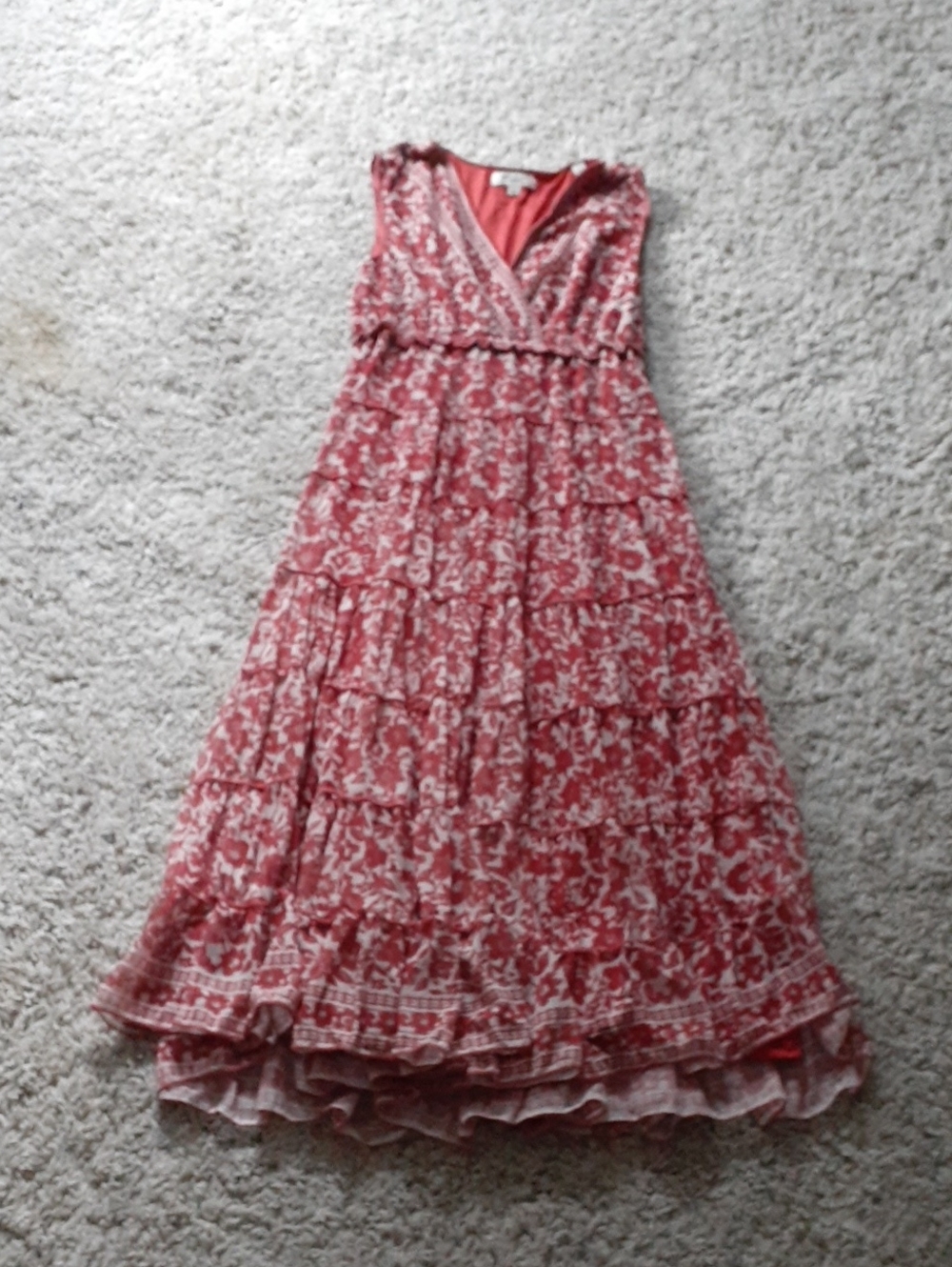 Max Studio Orange And Cream Floral Tiered Dress